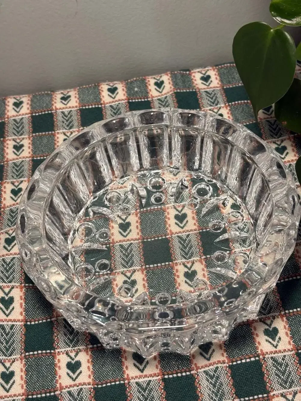 Vintage KIG Indonesia Heavy Cut Clear Glass Dish – 6”x1.75” RARE FIND